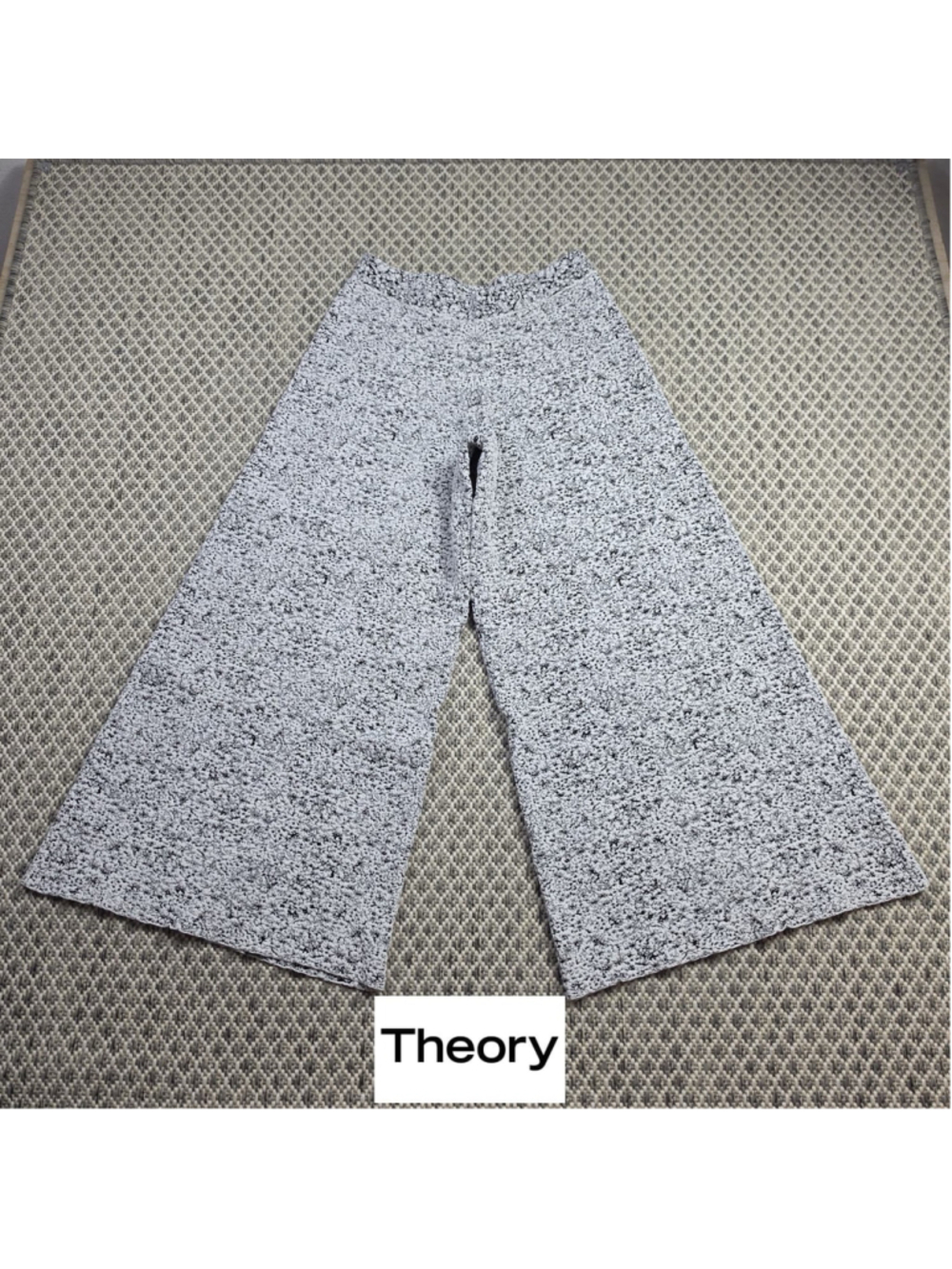 Theory Womens Wide Leg Crop Knit Pants Small Black White Textured Boucle Pull On